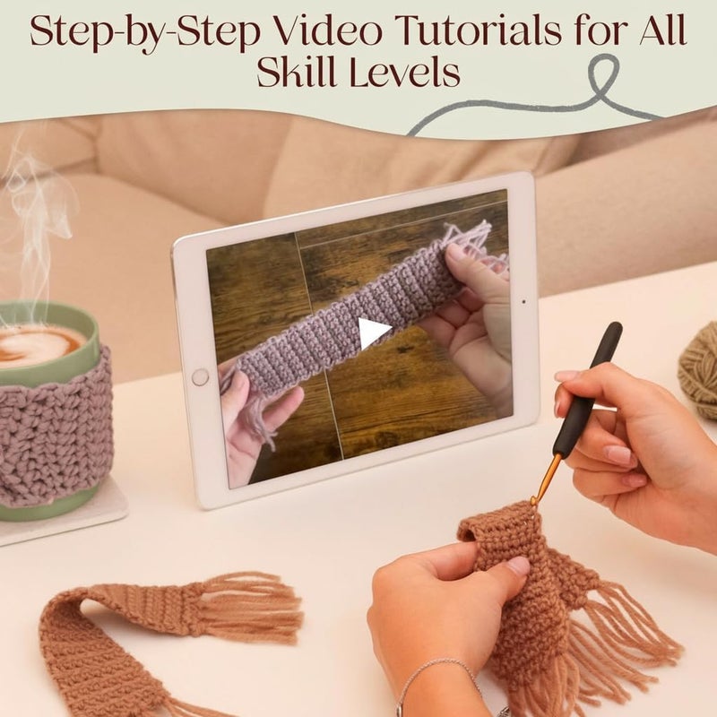 Berstuk Absolute Beginner Crochet Kit for Adults – Easy Projects with Step-by-Step Video Tutorials - Complete Kit for Functional Projects - Left & Right-Handed Instructions - Image 5